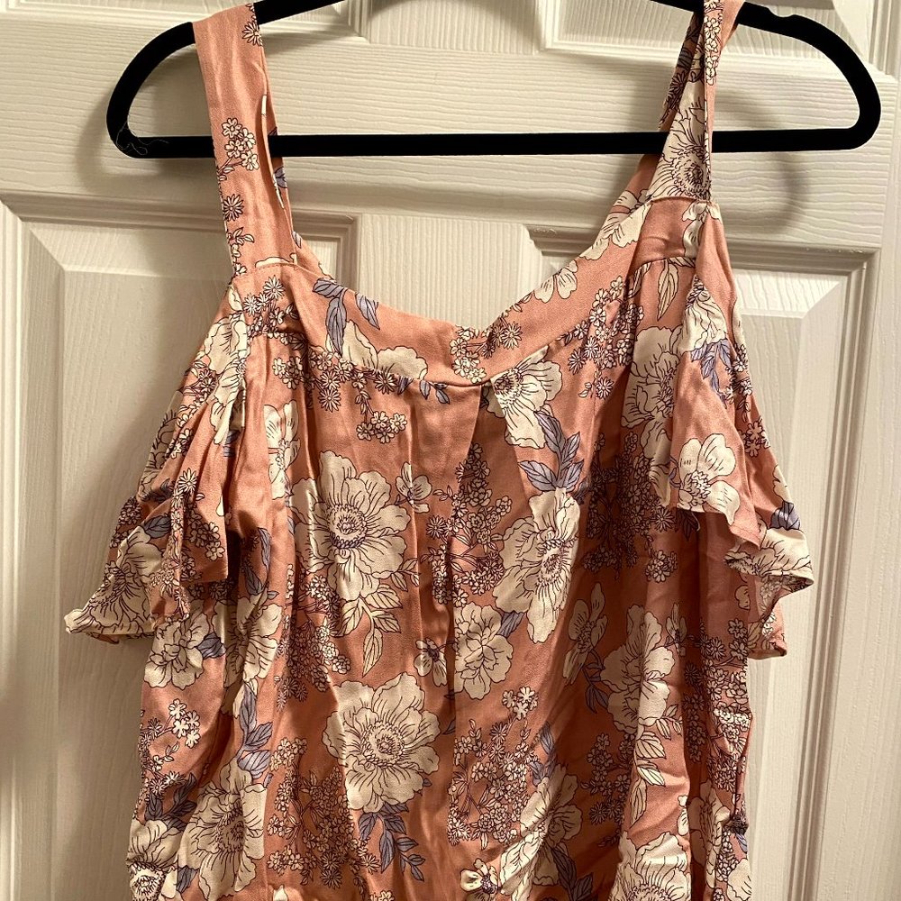 Floral Blouse with Ruffle Sleeve and Cut-out Cold Shoulder